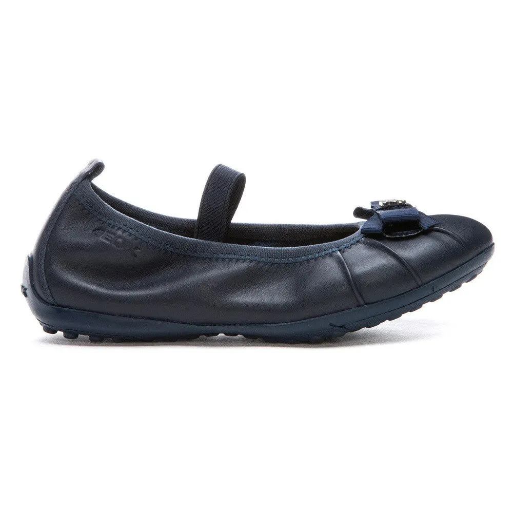 Geox J Piuma Ballerina Navy Strap Shoes