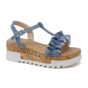 Girls Denim Wedge Sandal