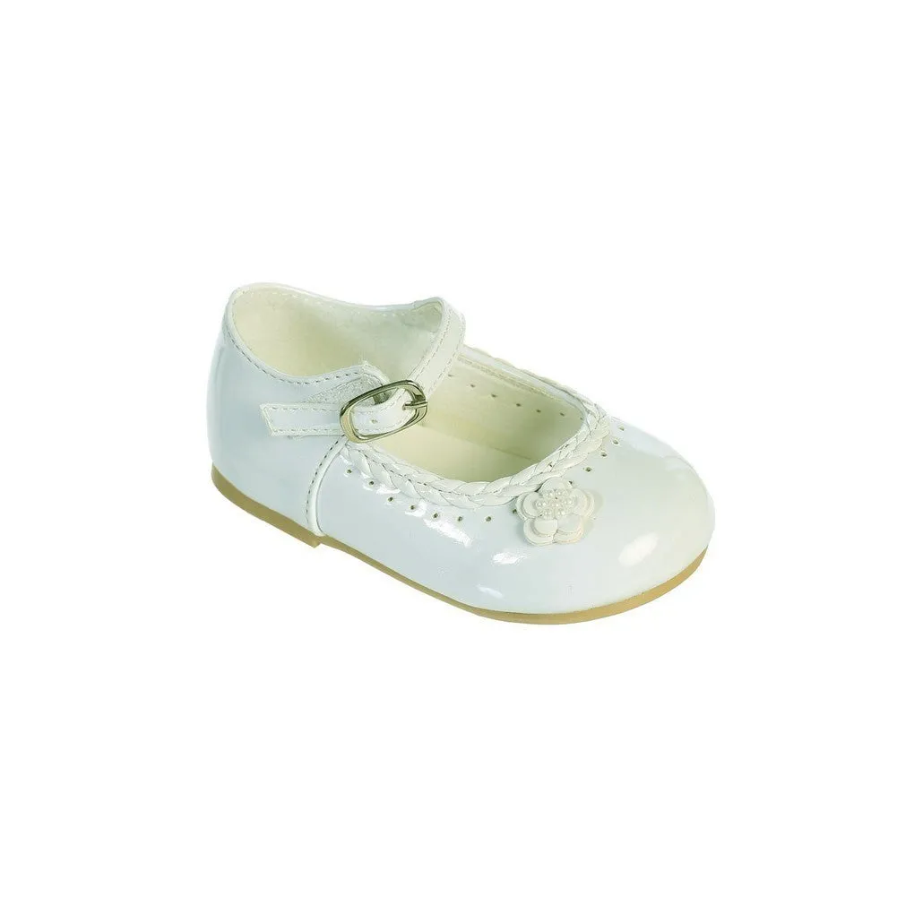 Girls Ivory Braided Edging Flower Patent Leather Mary Jane Shoes 1-4 Baby