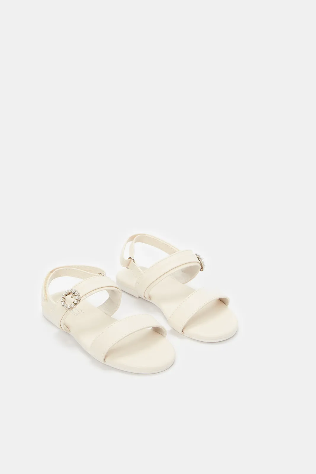 Girls White Pearl Backstrap Sandal