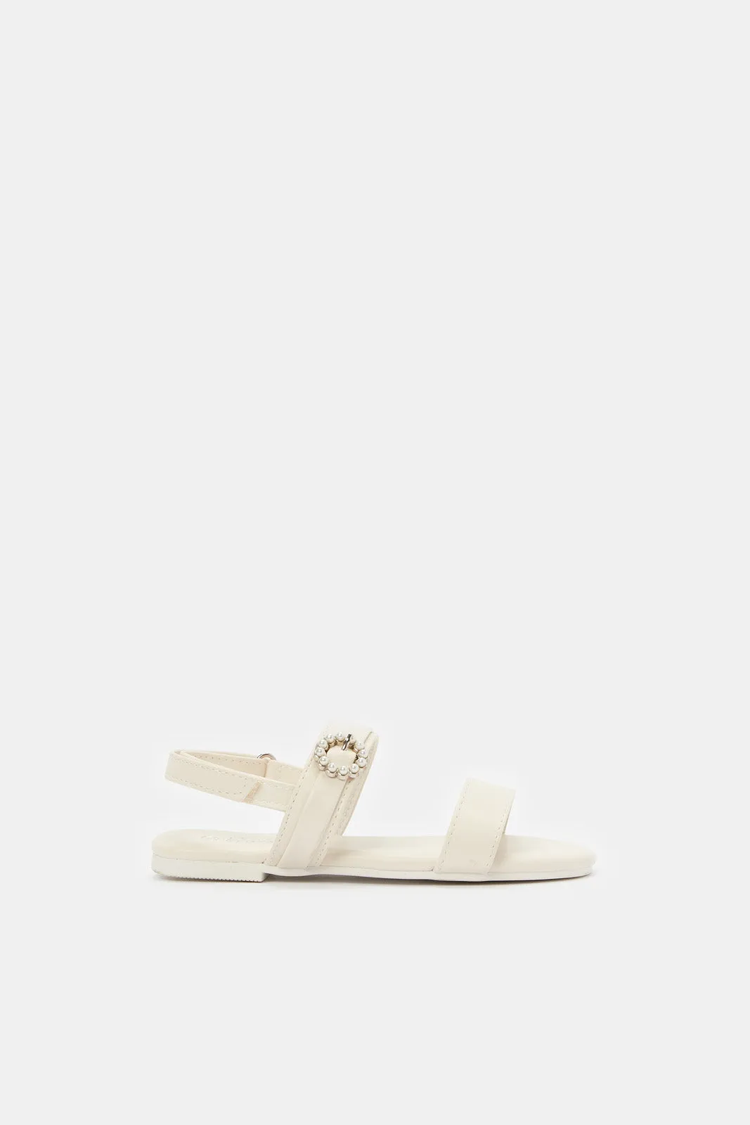 Girls White Pearl Backstrap Sandal