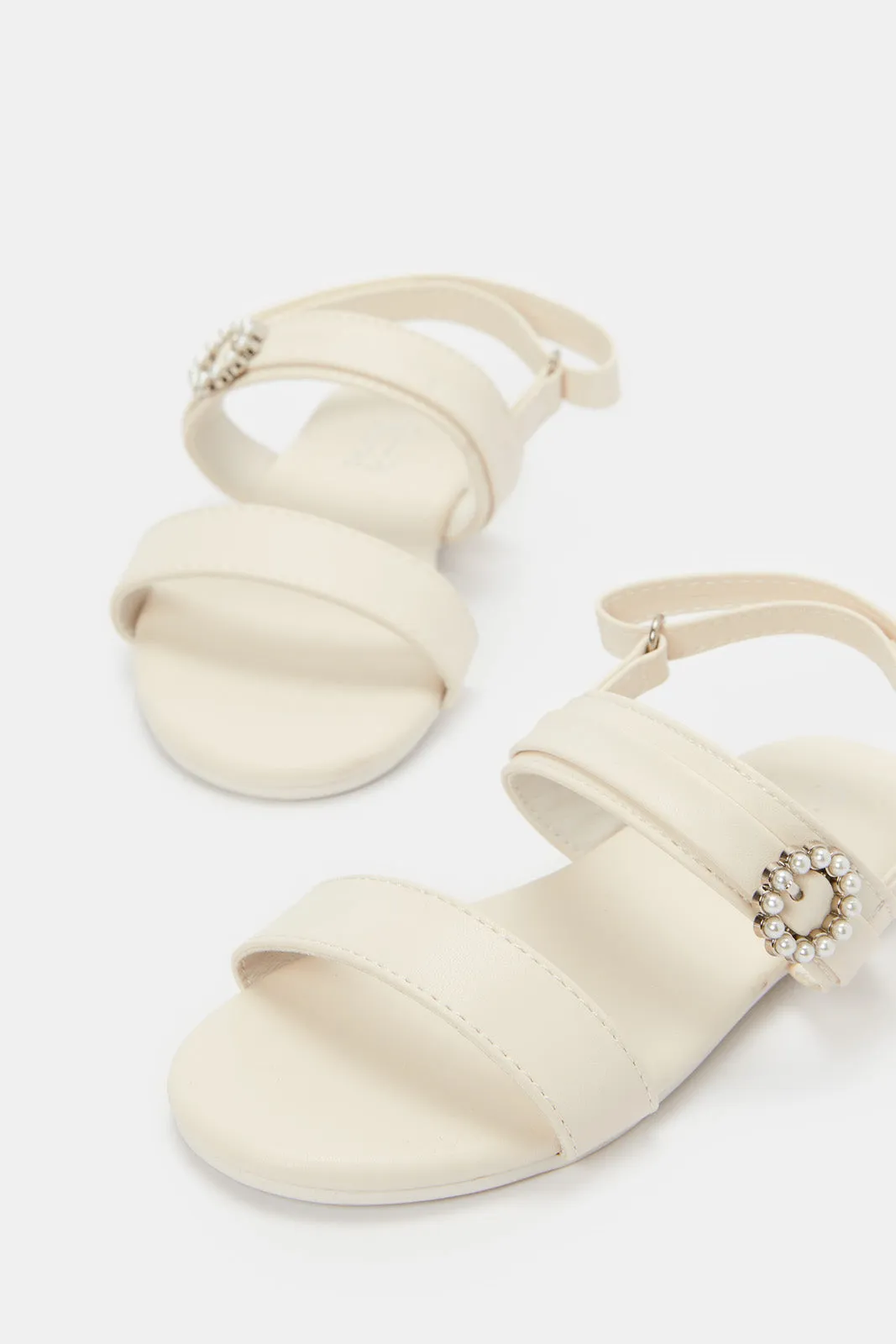 Girls White Pearl Backstrap Sandal