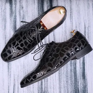 Glossy Animal Pattern Oxford Leather Shoes