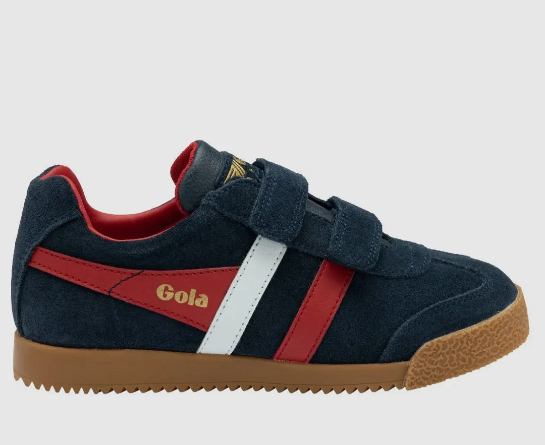 Gola Harrier Navy Deep Red White Suede Kids Trainers