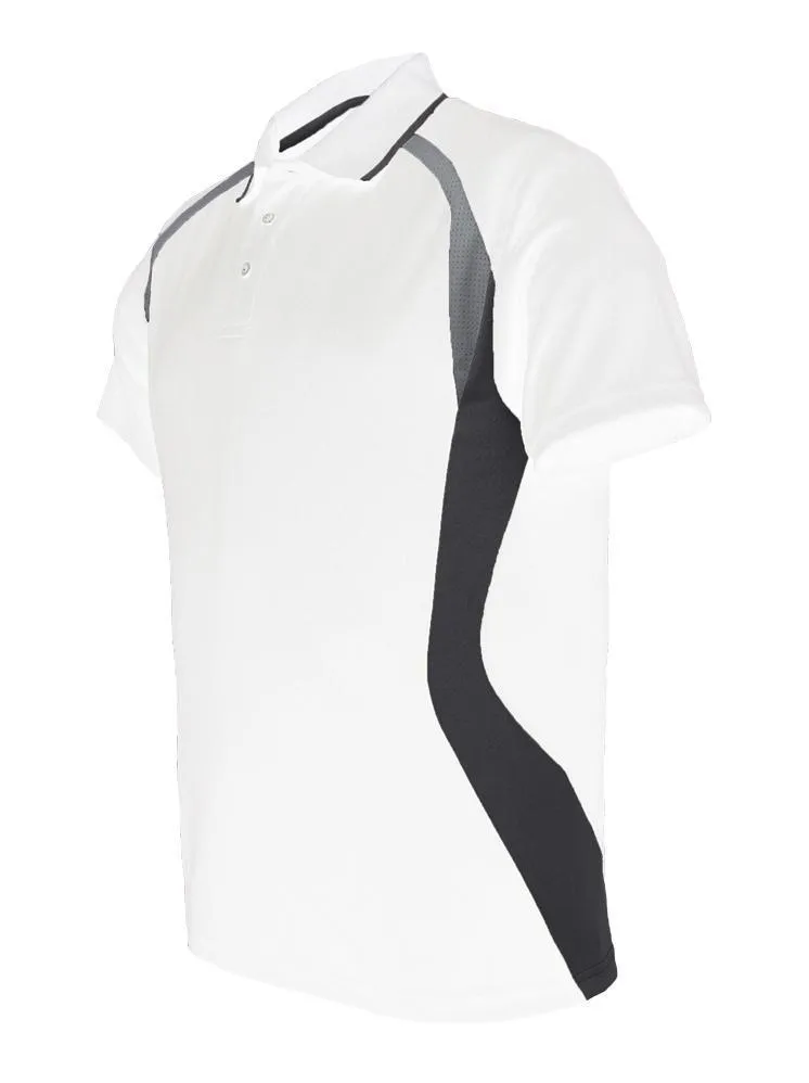 Golf Sports Panel Polo Shirt - White/Black/Grey