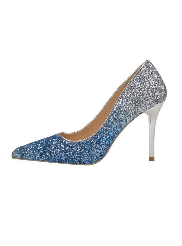 Gradual Sequined Pointed High-heeled Shoes