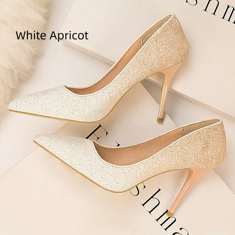 Gradual Sequined Pointed High-heeled Shoes