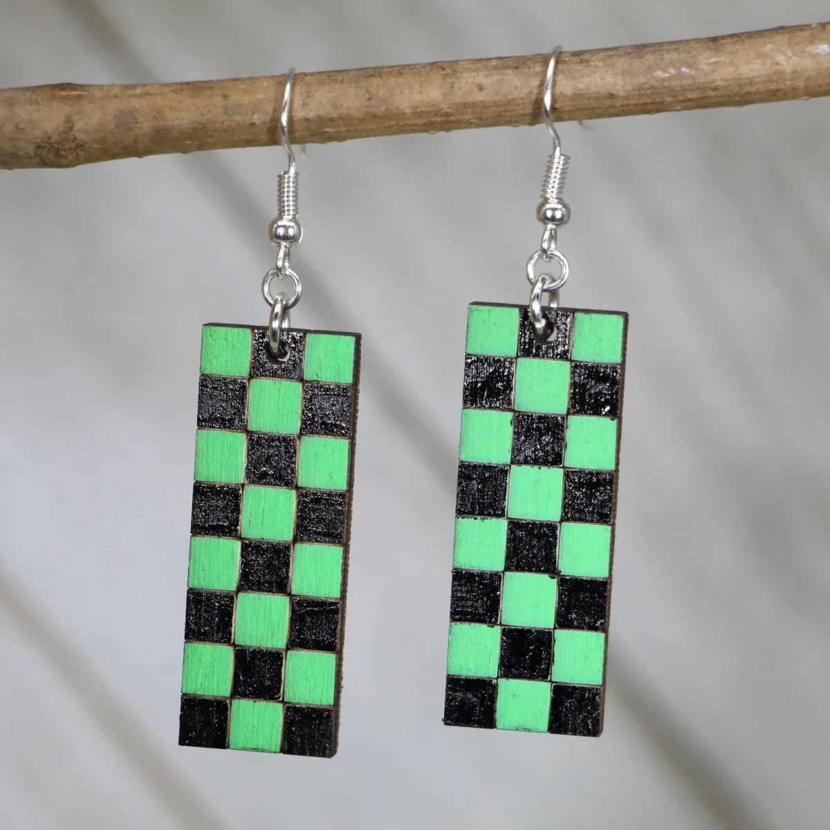 Green and Black Checkmate Dangles by Cate's Concepts, LLC