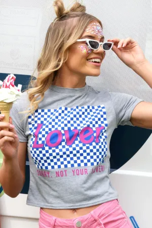 Grey Crew Neck Checker Board Lover Slogan T-Shirt - Camrie