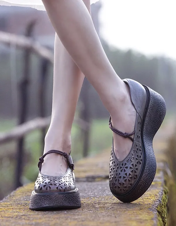 Handmade Retro Platform Shoes Hollow