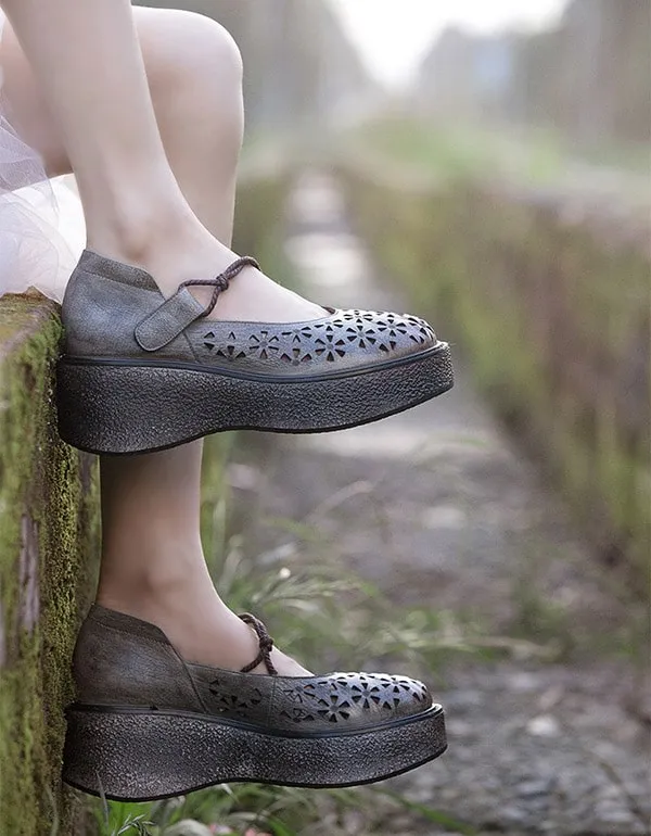 Handmade Retro Platform Shoes Hollow