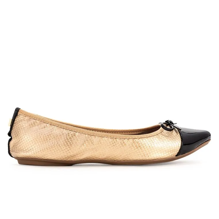 HOLLY Ballet Flat Shoes - Gold Metallic Snake