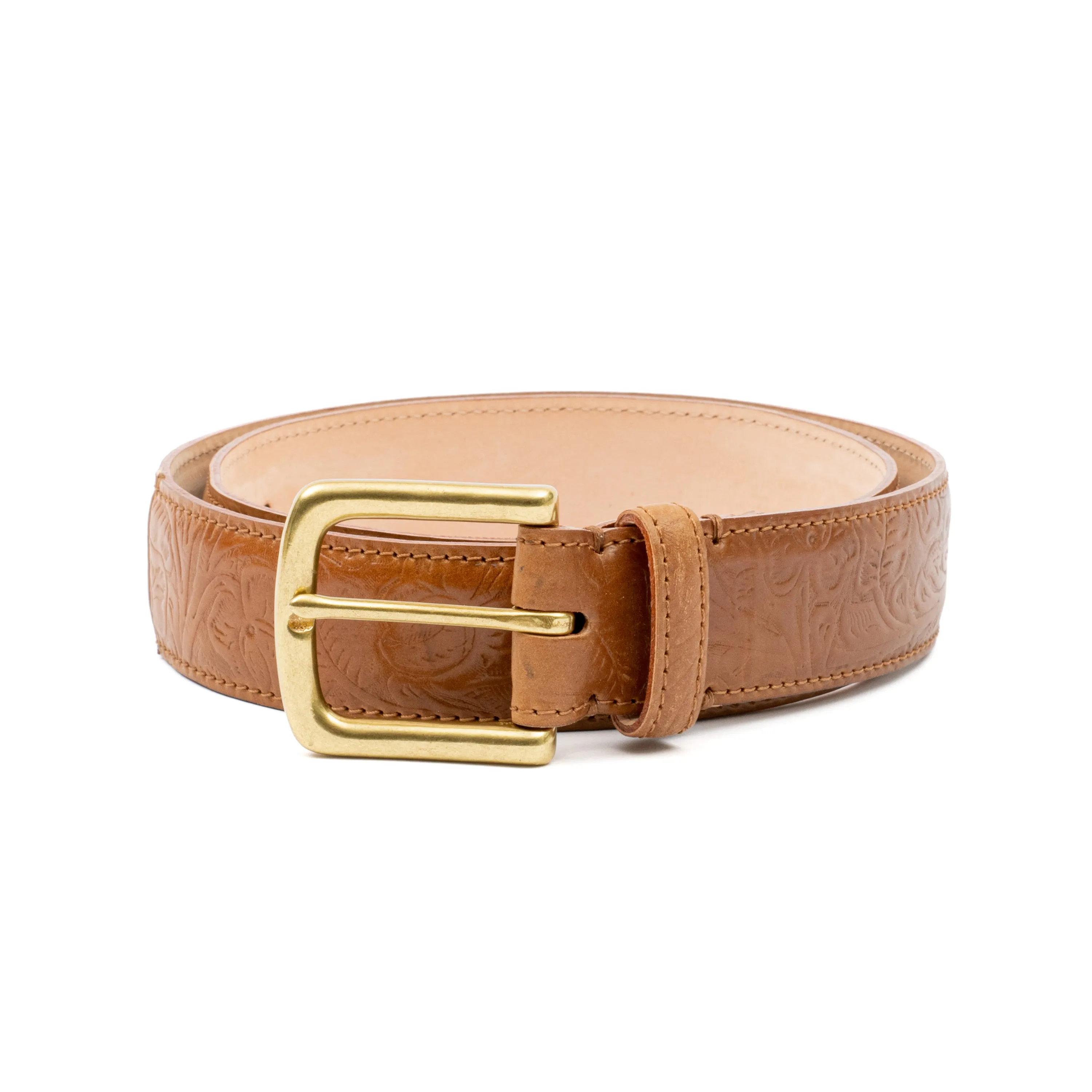 Horween Bourbon Shell Cordovan Leather Belt with Floral Embossing