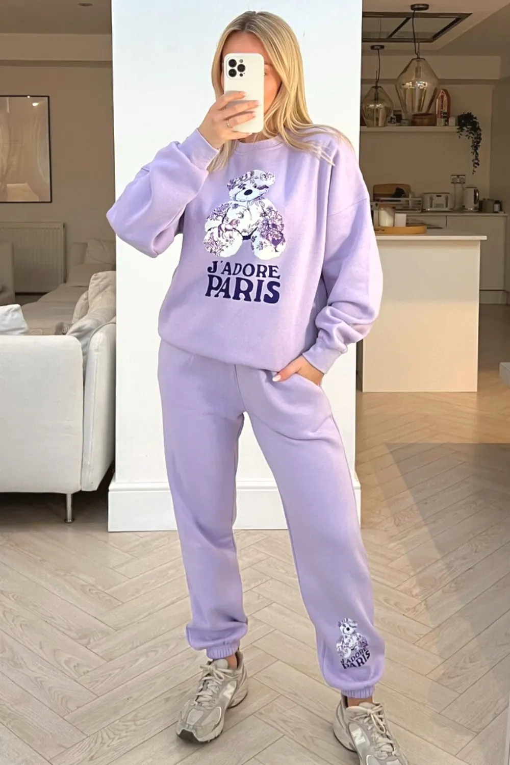 Jadore Paris lilac floral teddy printed sweater loungewear set