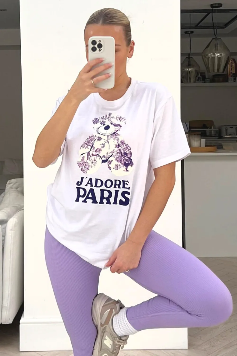 Jadore teddy lilac printed tee & legging coord