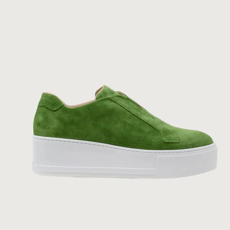 Jane Galland Green Suede Flatform Laceless Trainers