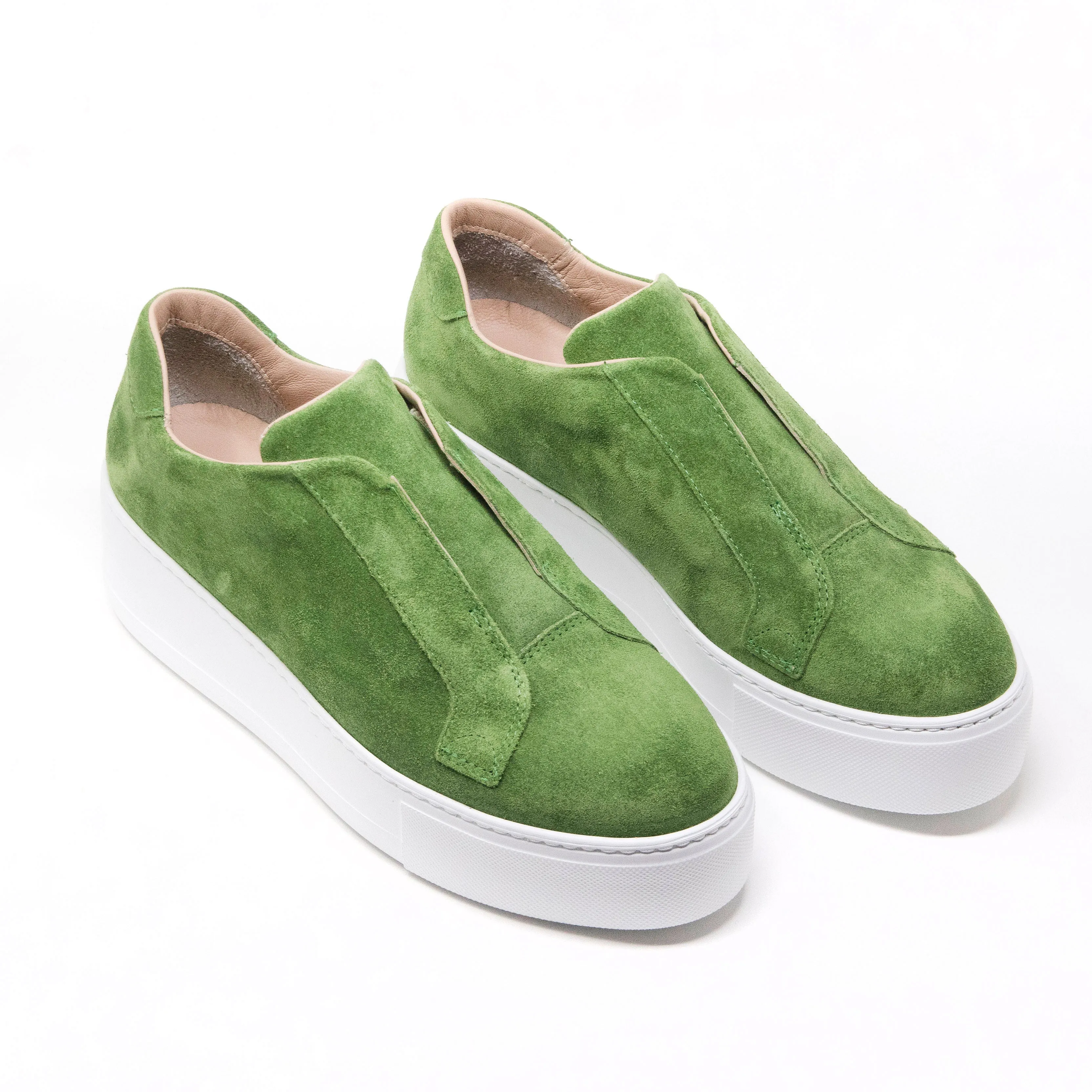 Jane Galland Green Suede Flatform Laceless Trainers