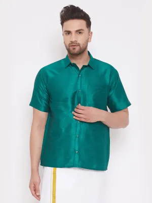 Jashvi Men's Green Silk Blend Ethnic Shirt