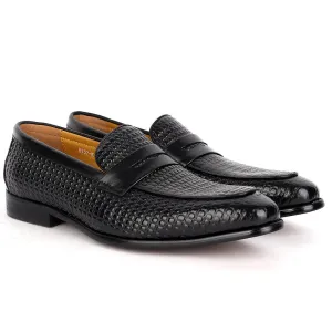 J.M Weston Croc Skin Classic Leather Shoe- Black