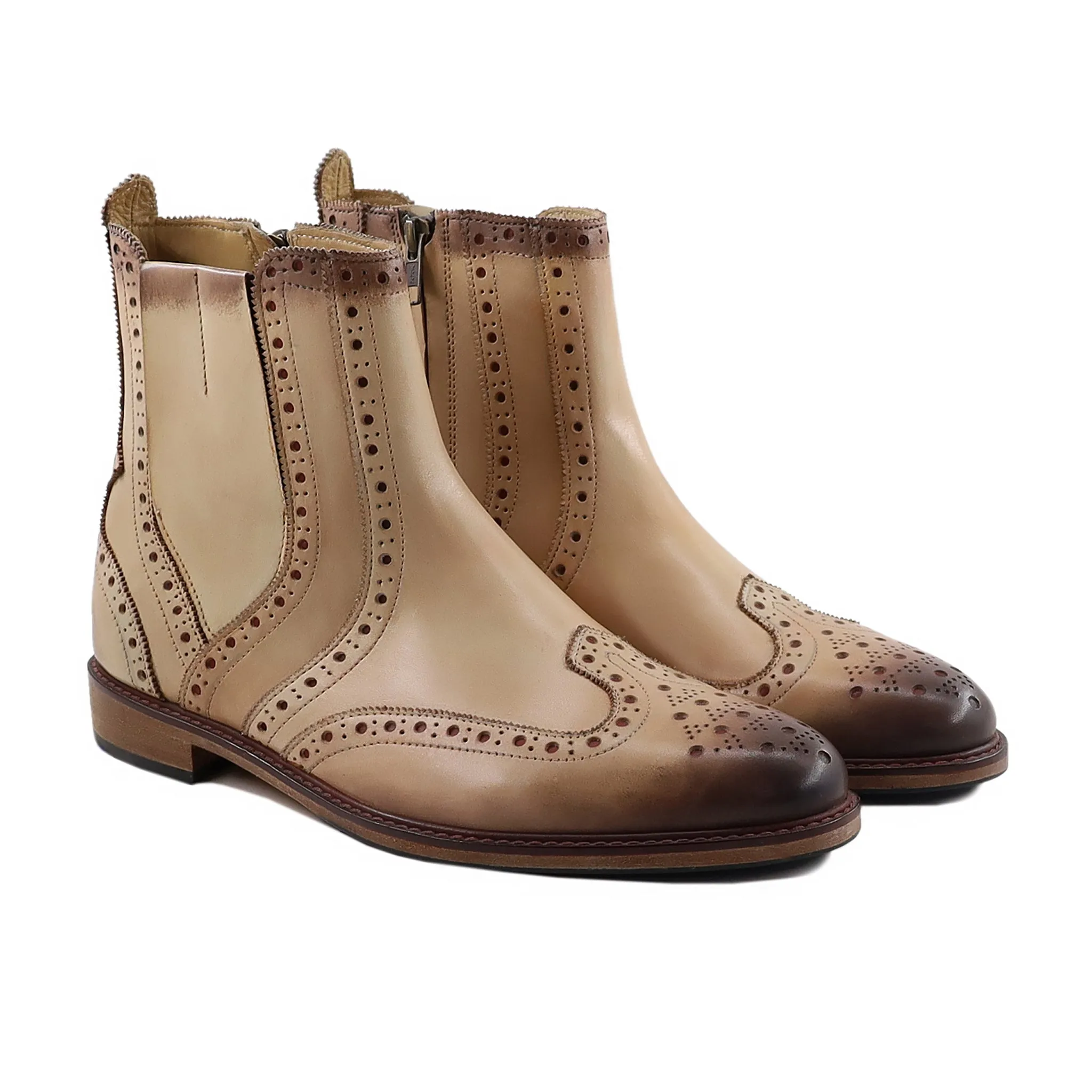 Jookiba - Men's Burnished Beige Calf Leather Chelsea Boot