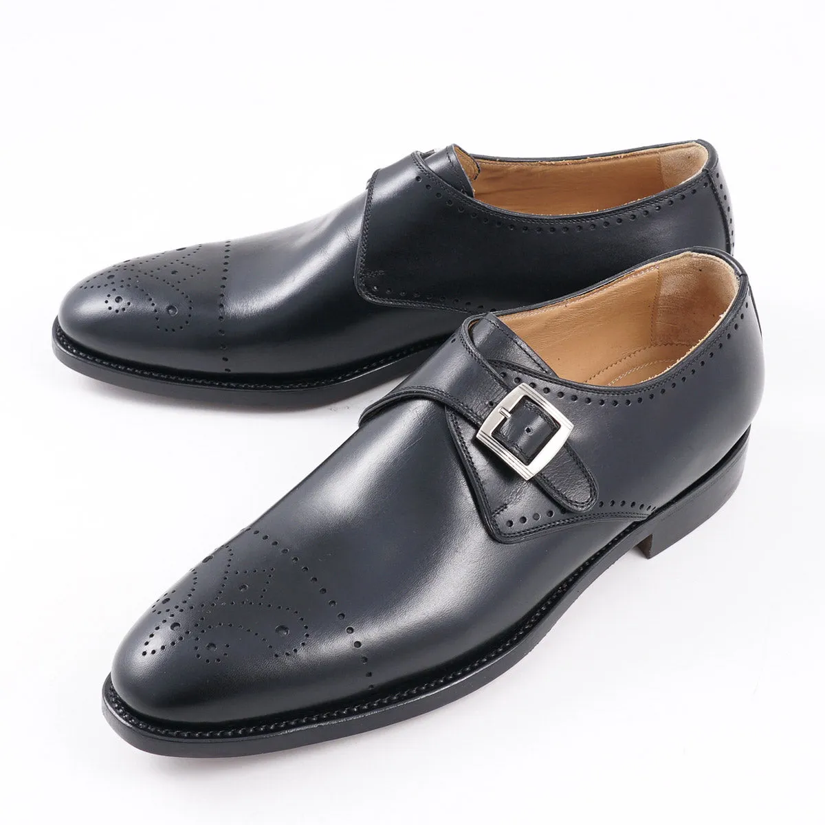 Kiton Black Calf Leather Monk Strap