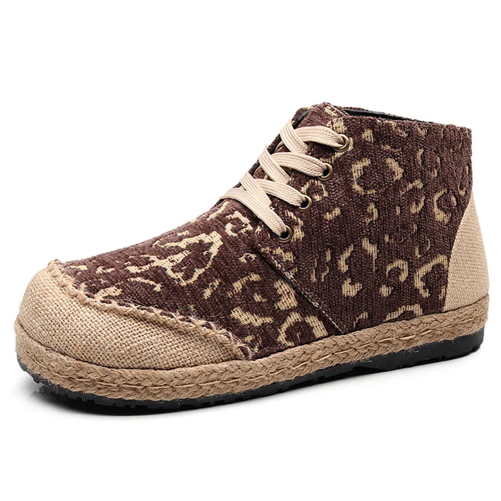 Leopard Pattern Handmade Straw Shoes | Gift Shoes