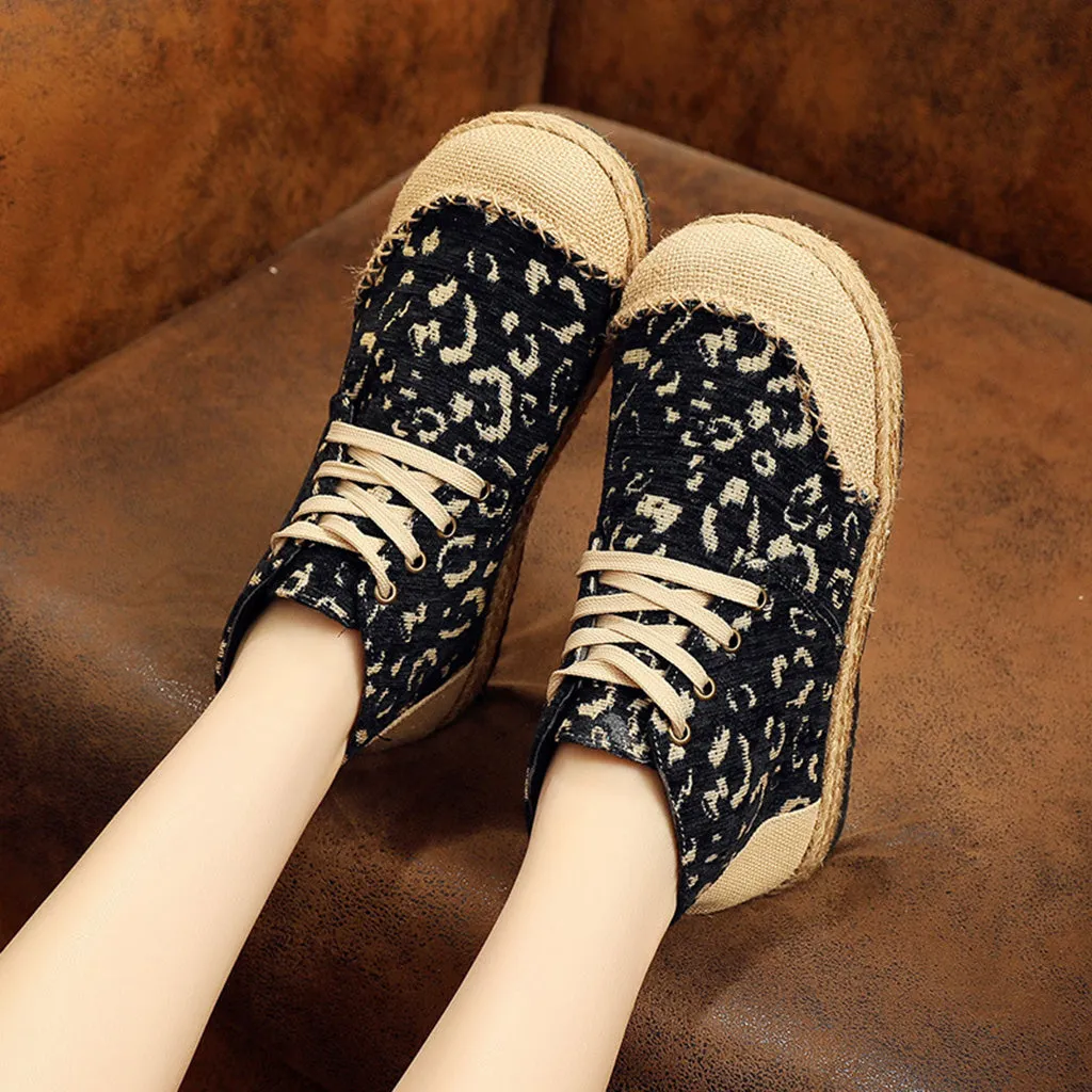 Leopard Pattern Handmade Straw Shoes | Gift Shoes