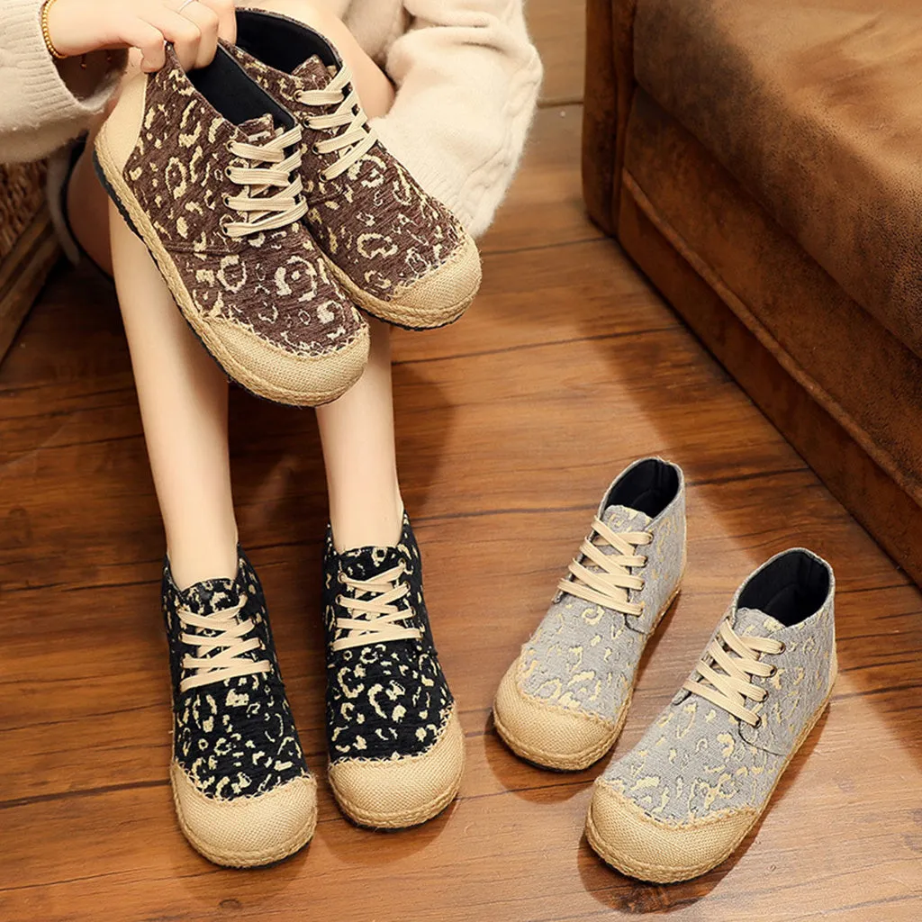 Leopard Pattern Handmade Straw Shoes | Gift Shoes