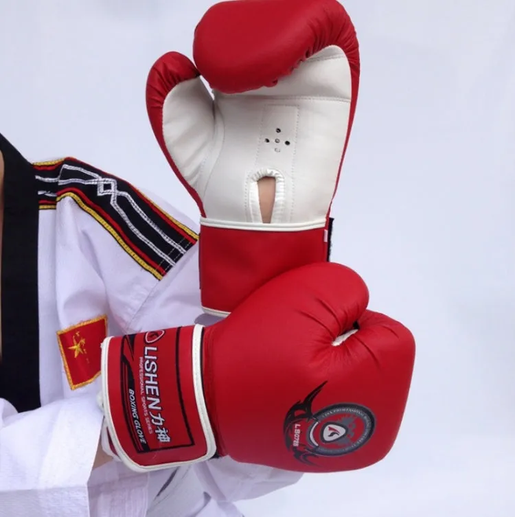 LISHEN Thickened Boxing Gloves Muay Thai Fighting Training Fitness Gloves(Red)