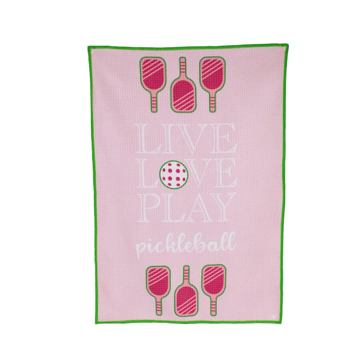 Live Love Pickleball Waffle Sports Towel-Pink/Green/White