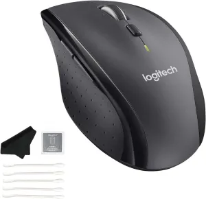 Logitech M705 Wireless Mouse - Marathon Ergonomic Sculpted Right-Hand with USB Unifying Receiver for PC Computers, Laptops, Mac, Chromebook, Includes Life-Extended Cleaning Kit - Silver