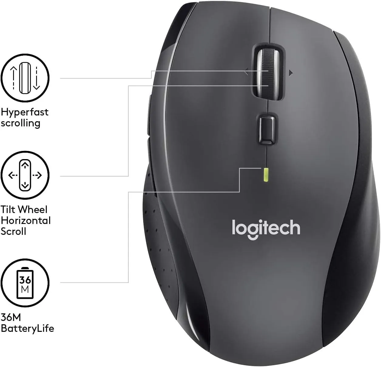 Logitech M705 Wireless Mouse - Marathon Ergonomic Sculpted Right-Hand with USB Unifying Receiver for PC Computers, Laptops, Mac, Chromebook, Includes Life-Extended Cleaning Kit - Silver