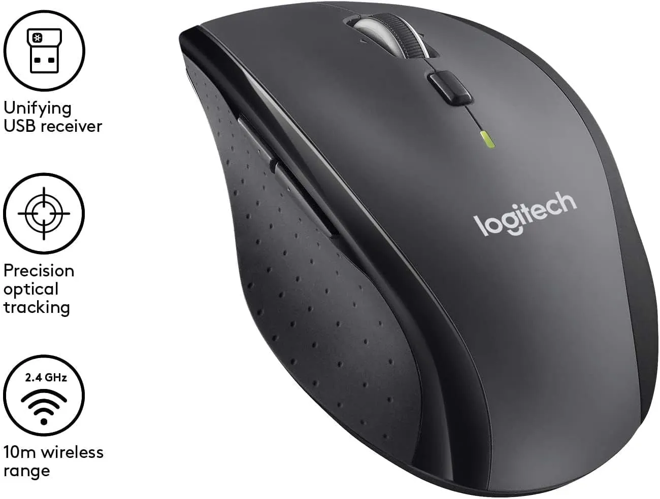 Logitech M705 Wireless Mouse - Marathon Ergonomic Sculpted Right-Hand with USB Unifying Receiver for PC Computers, Laptops, Mac, Chromebook, Includes Life-Extended Cleaning Kit - Silver