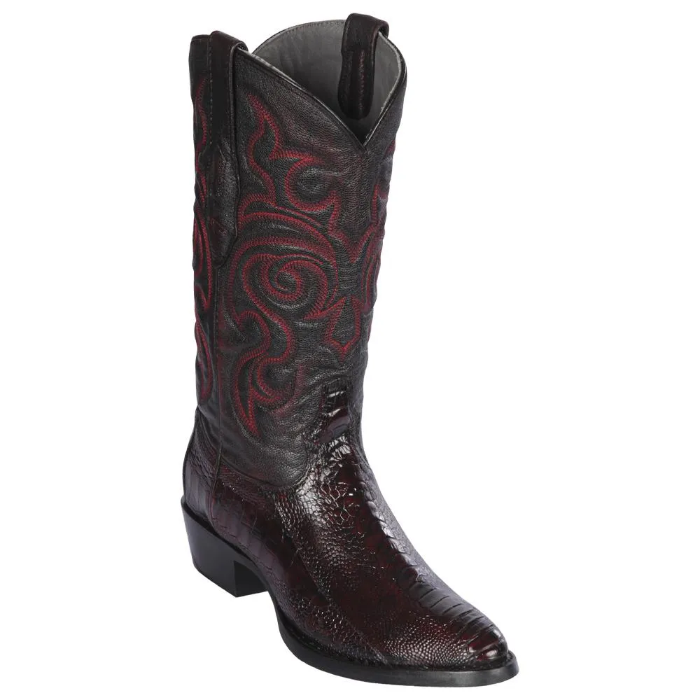 Los Altos Boots Mens #650518 Round Toe | Genuine Ostrich Leg Boots Handmade | Color Black Cherry