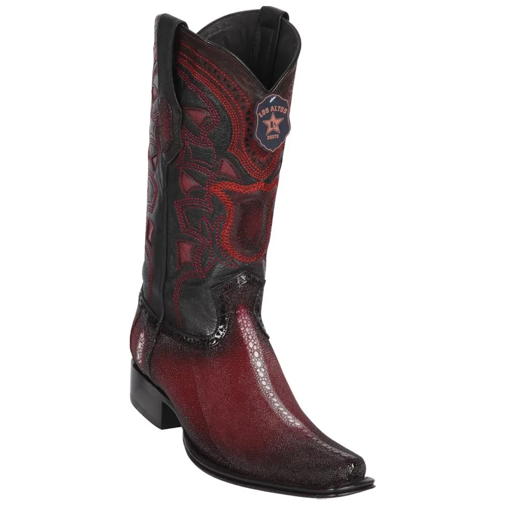 Los Altos Boots Mens #761143 European Square Toe | Genuine Full Rowstone Stingray Boots | Color Faded Burgundy