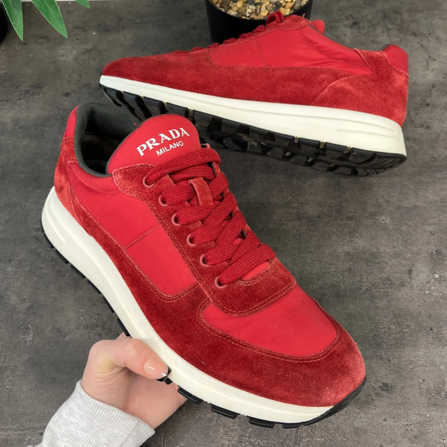 Men's Suede Logo Low Trainers Red Size EU 46 / UK 12