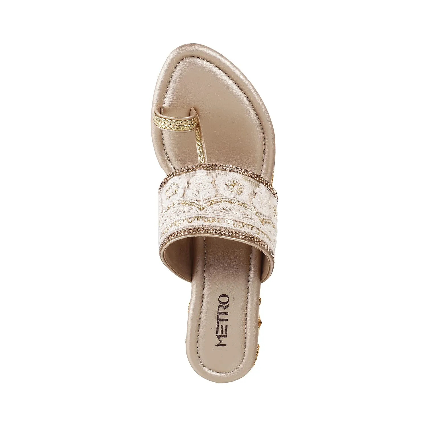 Metro Womens Synthetic Gold Slip Ons