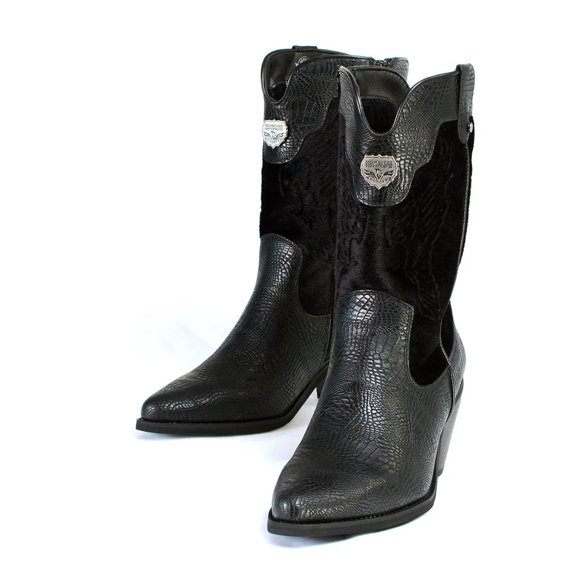 Milwaukee Leather MBL9441 Women's Black Western Style Fashion Boots with Black Snake Print