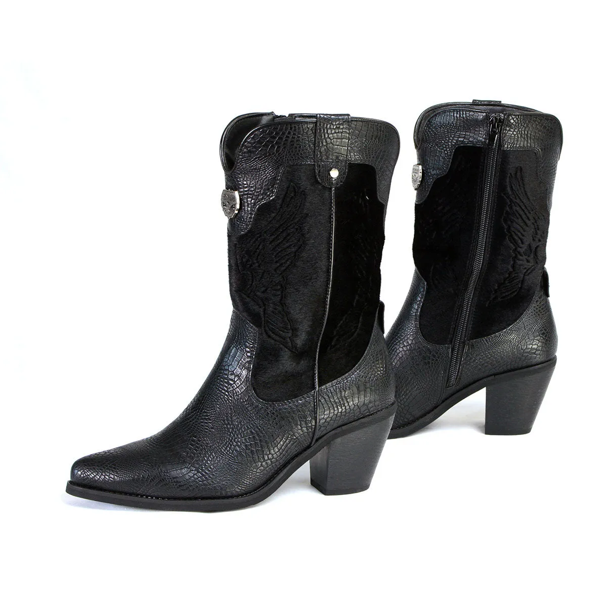 Milwaukee Leather MBL9441 Women's Black Western Style Fashion Boots with Black Snake Print