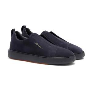 Navy Tumbled Leather Slip-on Sneaker