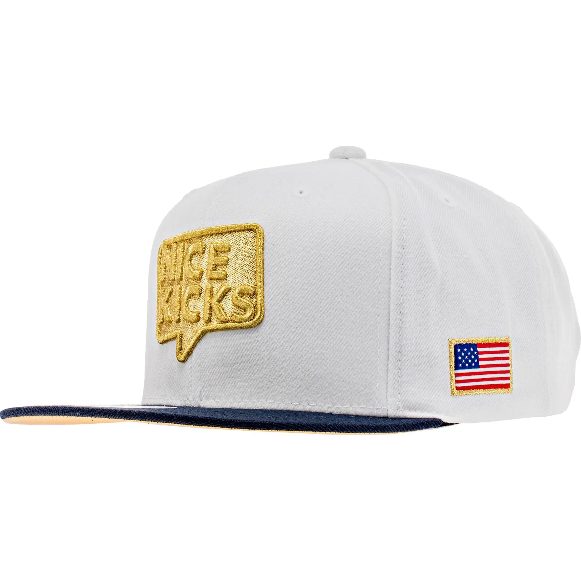 Nice Kicks X Mitchell & Ness "USA" Snapback Men's Hat - White/Gold