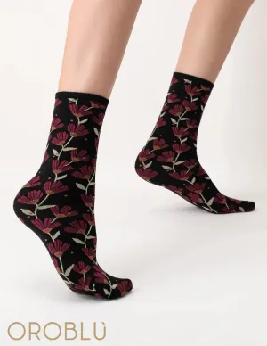 Oroblu Sale In Bloom Socks Black/Bordeaux VOBC67520