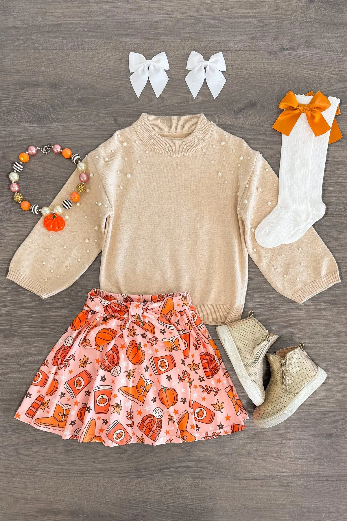 Pearl Sweater Pumpkin Spice Skirt Set