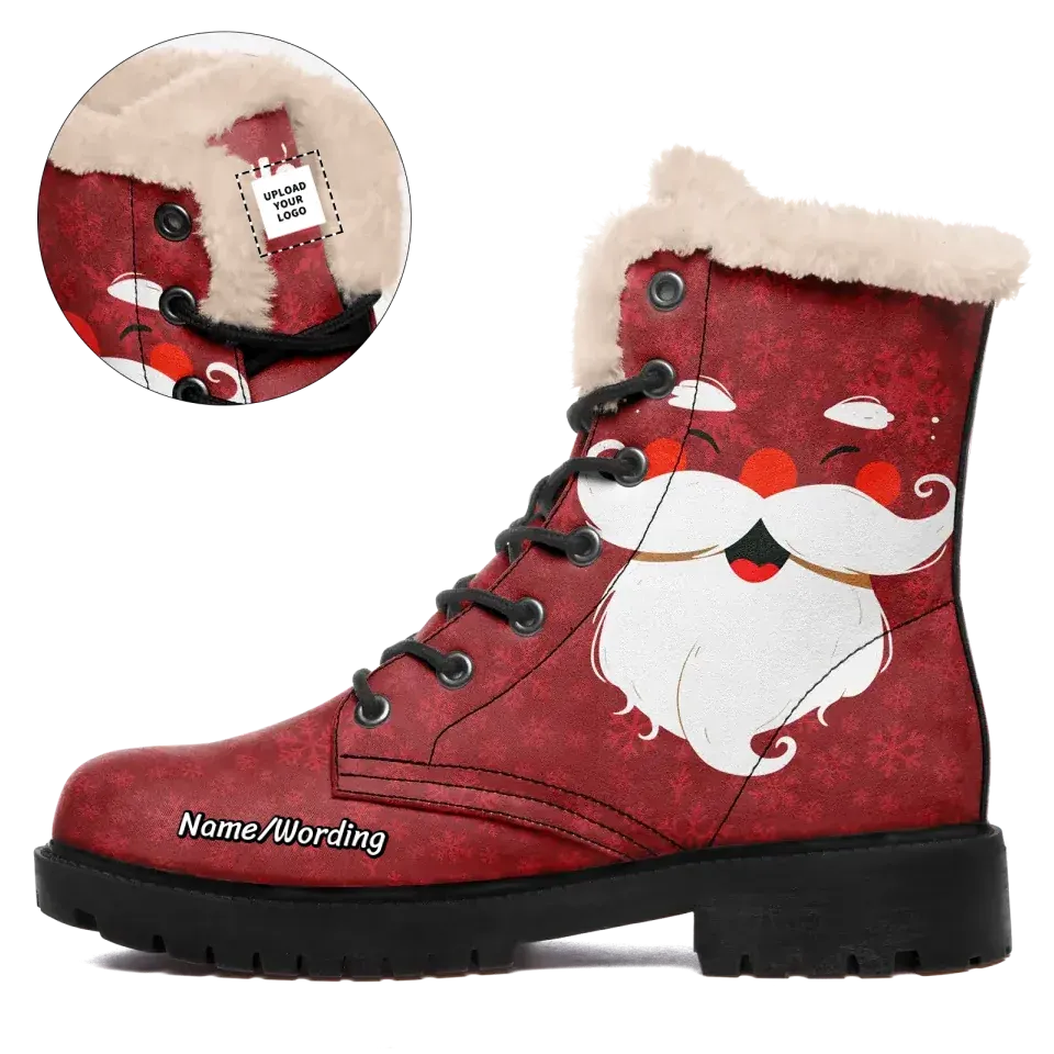 Personalized Festive Holidays Boots, Custom Xmas Fashion Winter Boots,  Santa Claus Fur Lining Boots