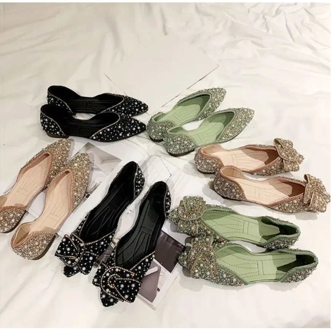 Pre Order:  Pearl Rhinestone Pointed Toe Flats