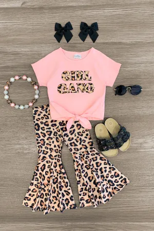 "Girl Gang" Pink Cheetah Bell Bottom Set