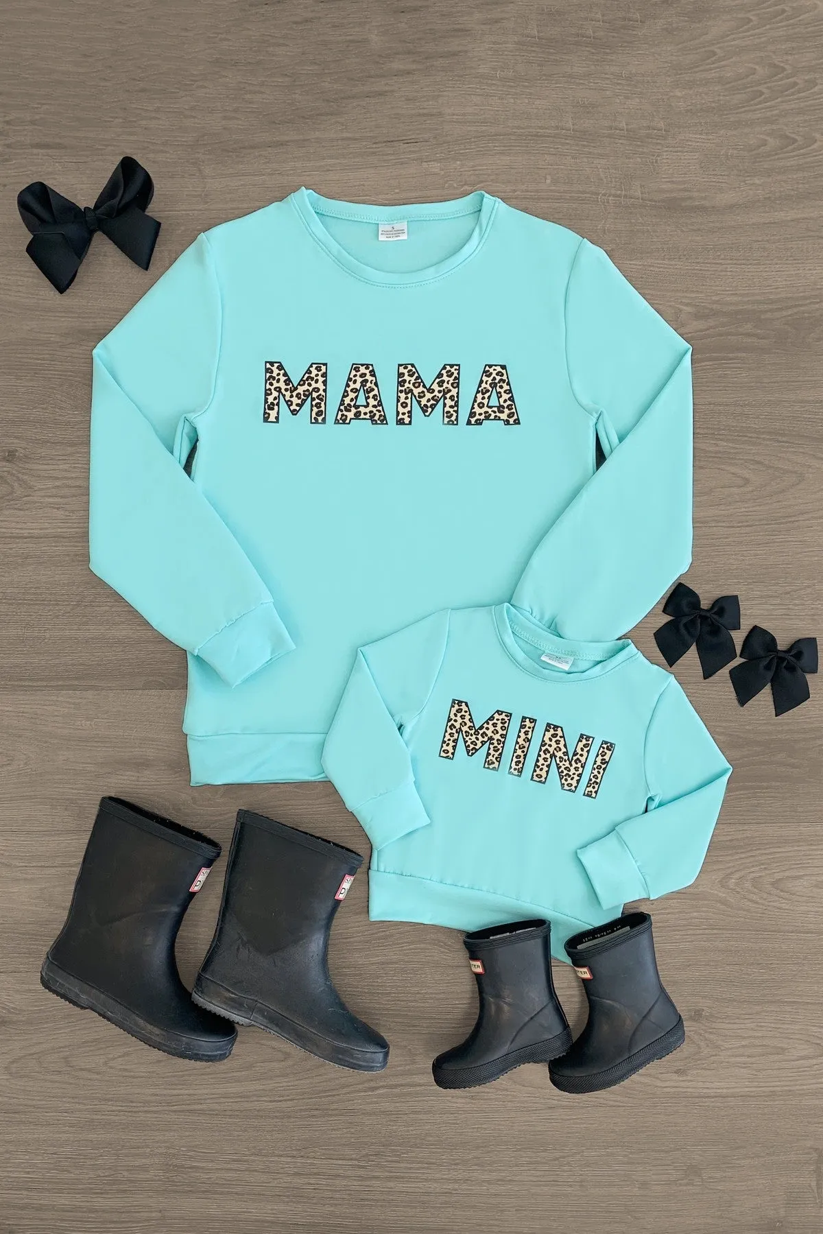 "Mama & Mini" Pullover - Mint/Leopard