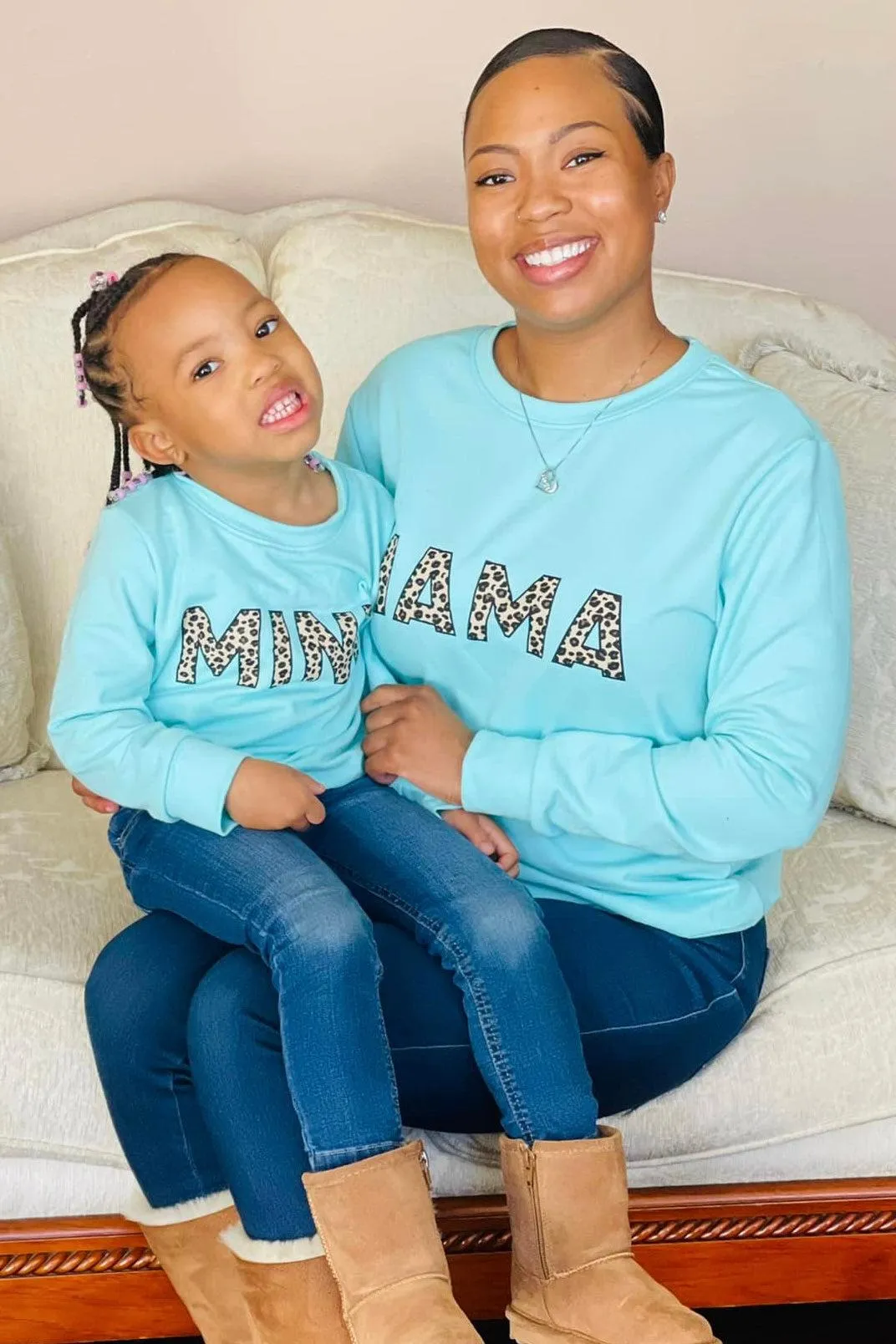 "Mama & Mini" Pullover - Mint/Leopard