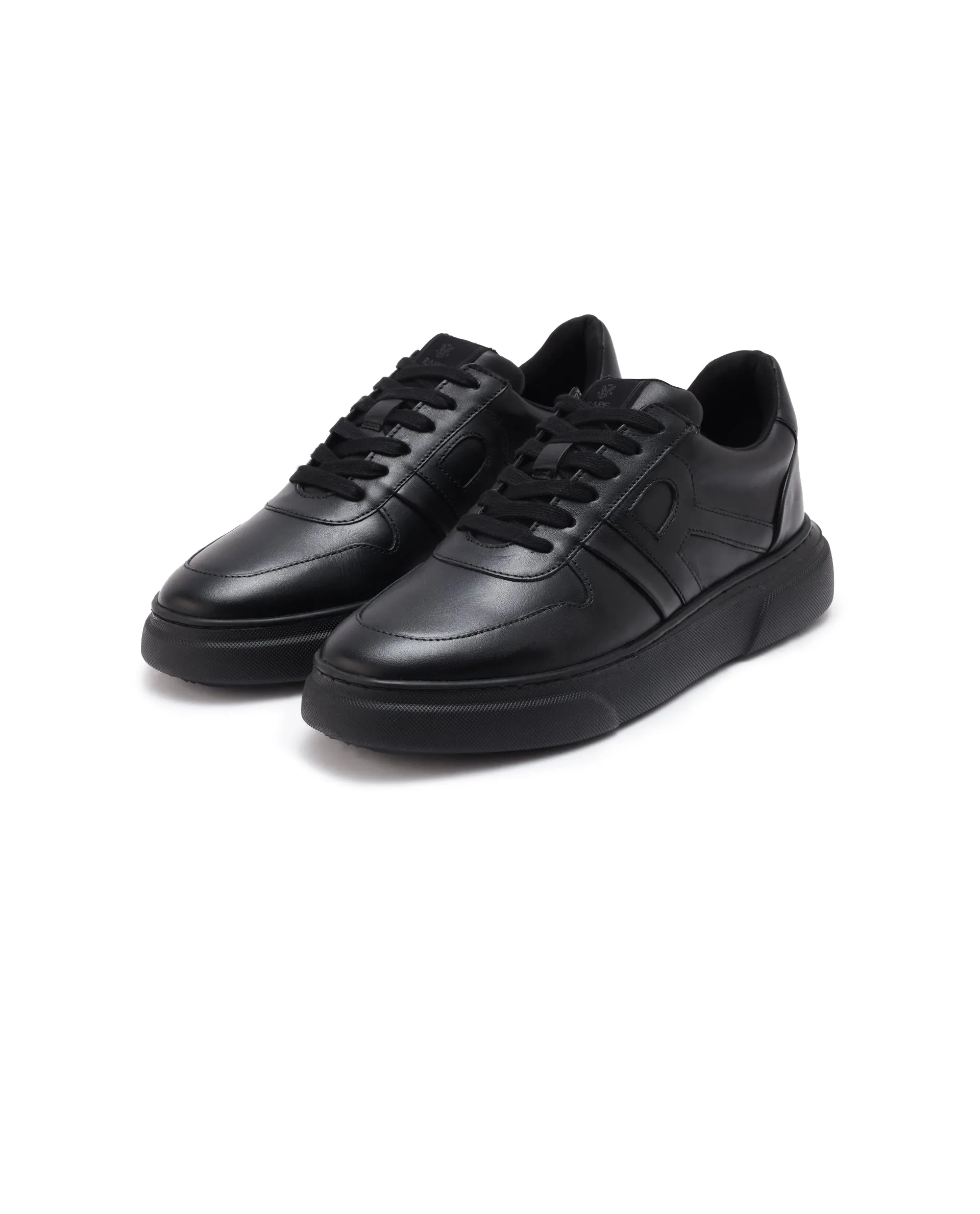 Rare Rabbit Men's Cygnus Black Genuine Leather Monotone Low-top Lace-up Branded Sneaker Shoes