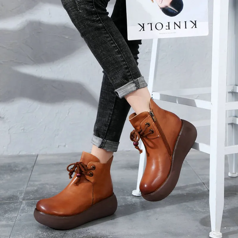 Retro Velvet Wedge Middle Heel Boots | Gift Shoes